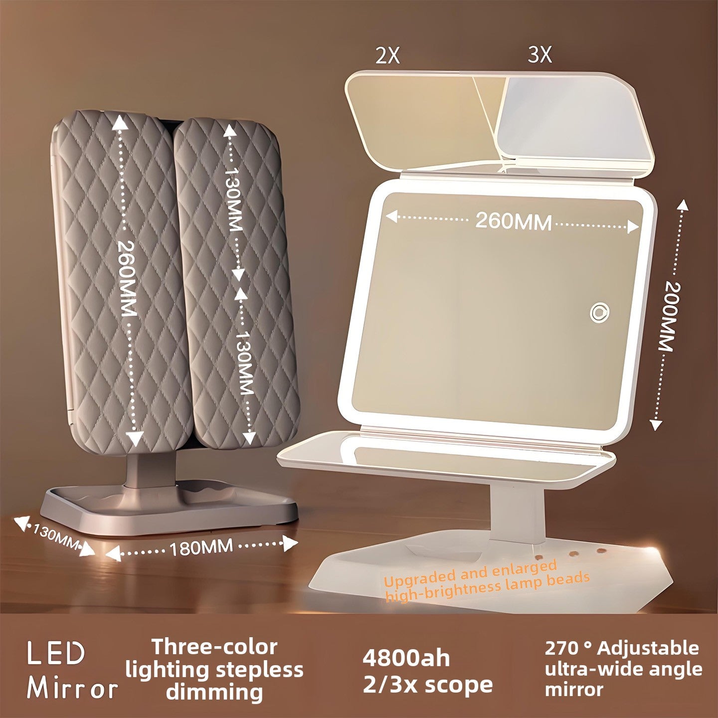 Desktop dressing and beauty mirror